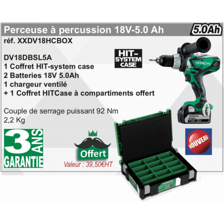 Perceuse à percussion Visseuse 18V Li-ion - DV 18DBSL 5A - HITACHI