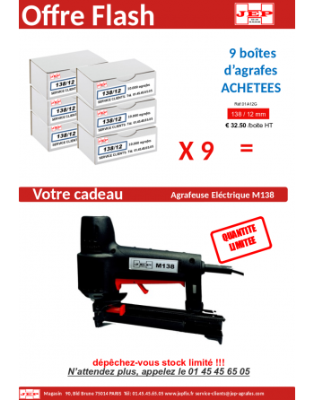 9 boites d'agrafes 138/12mm + 1agrafeuse  M138 OFFERTE