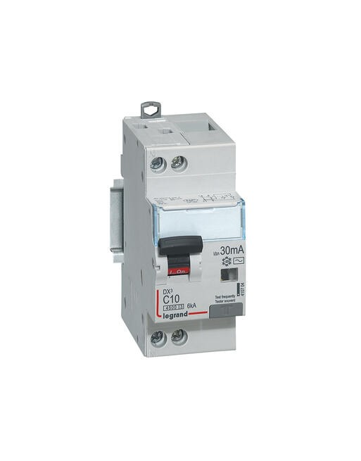 isjoncteur différentiel DX³ 4500 - 6 kA courbe C - Type AC - 10 A - 2 modules - Connexion vis / vis - Legrand LEGRAND