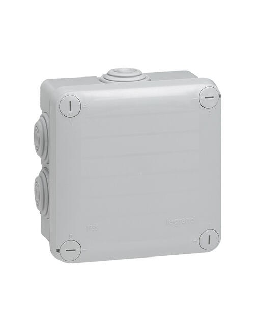 Boîte grise carrée - 105 mm - 7 embouts - Couvercle vis 1/4 de tour - Plexo - Legrand LEGRAND