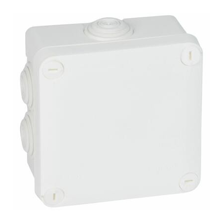 Boîte blanche carrée - 105 mm - 6 embouts - Couvercle vis 1/4 de tour - Plexo - Legrand LEGRAND
